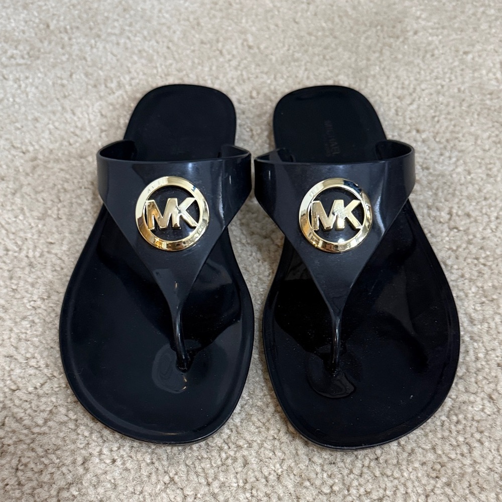 Michael Kors Black MK Logo Jelly Thong Sandals